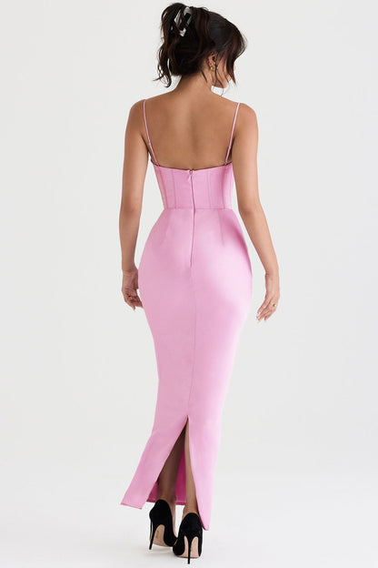 pink corset maxi dress