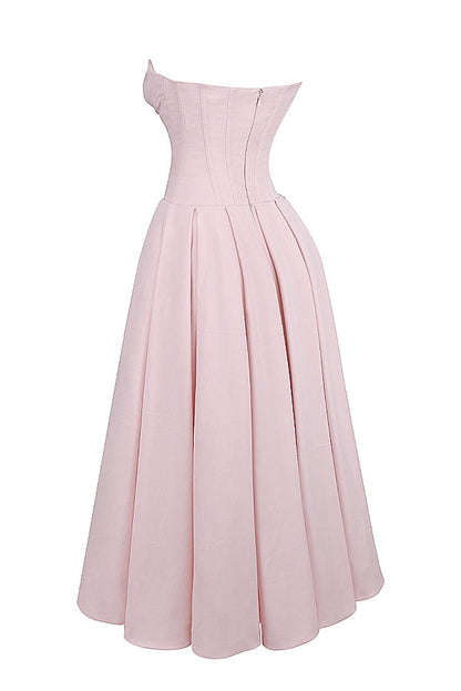 ballerina pink strapless midi dress