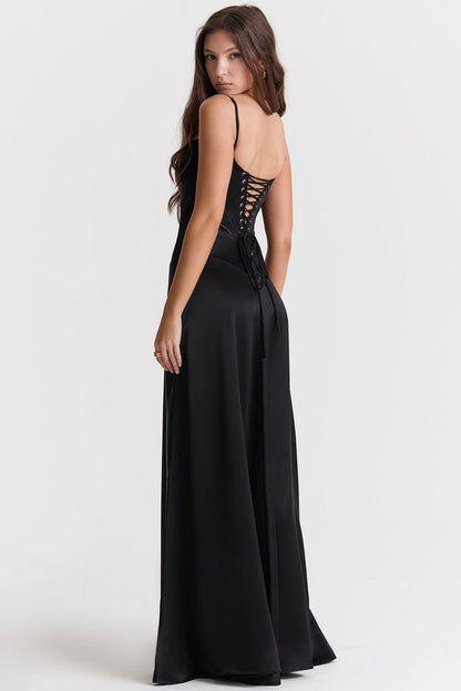 black lace up maxi dress