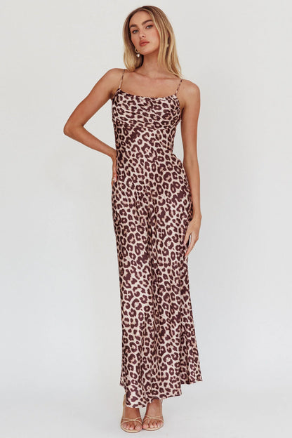 Well Versed Pleated Bust Maxi Dress Leopard