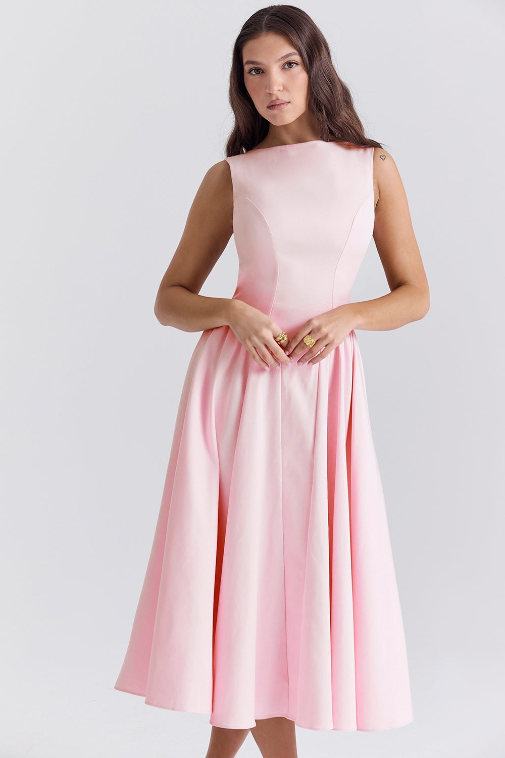 ballerina pink twill midi sundress