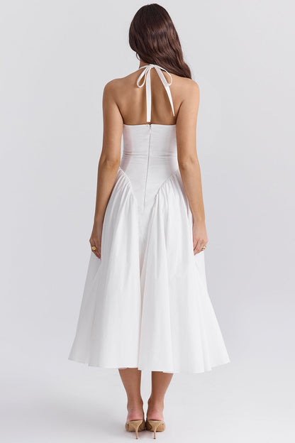 white cotton halter midi sundress