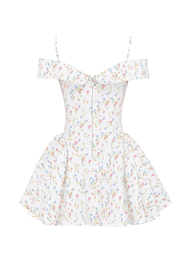 white posy print corset mini dress