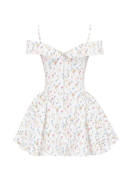 white posy print corset mini dress
