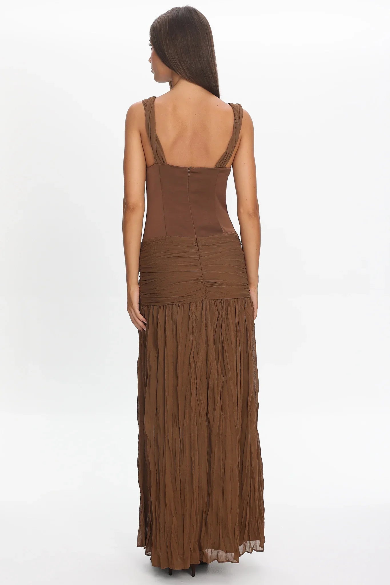 Keia Crepe Chiffon One-Shoulder Maxi Dress Chocolate
