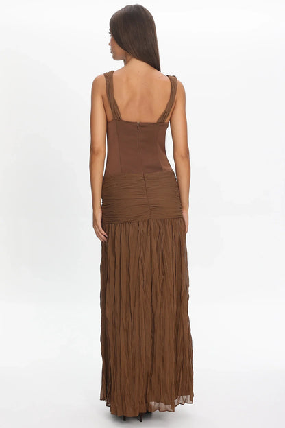 Keia Crepe Chiffon One-Shoulder Maxi Dress Chocolate