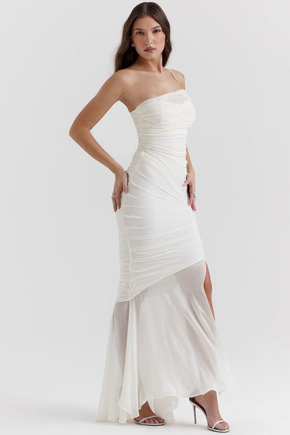 ivory ruched maxi dress