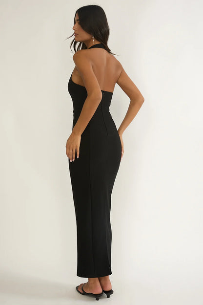 Shailyn Scoop Neck Halter Maxi Dress Black