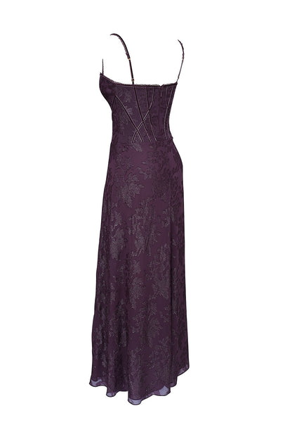 grape lurex chiffon maxi dress