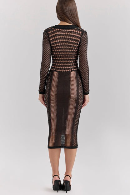 black plunge midi dress - sale
