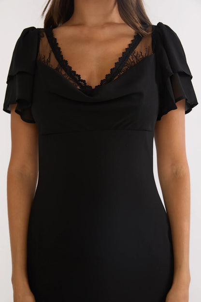 Elorin Lace Trim Maxi Dress Black
