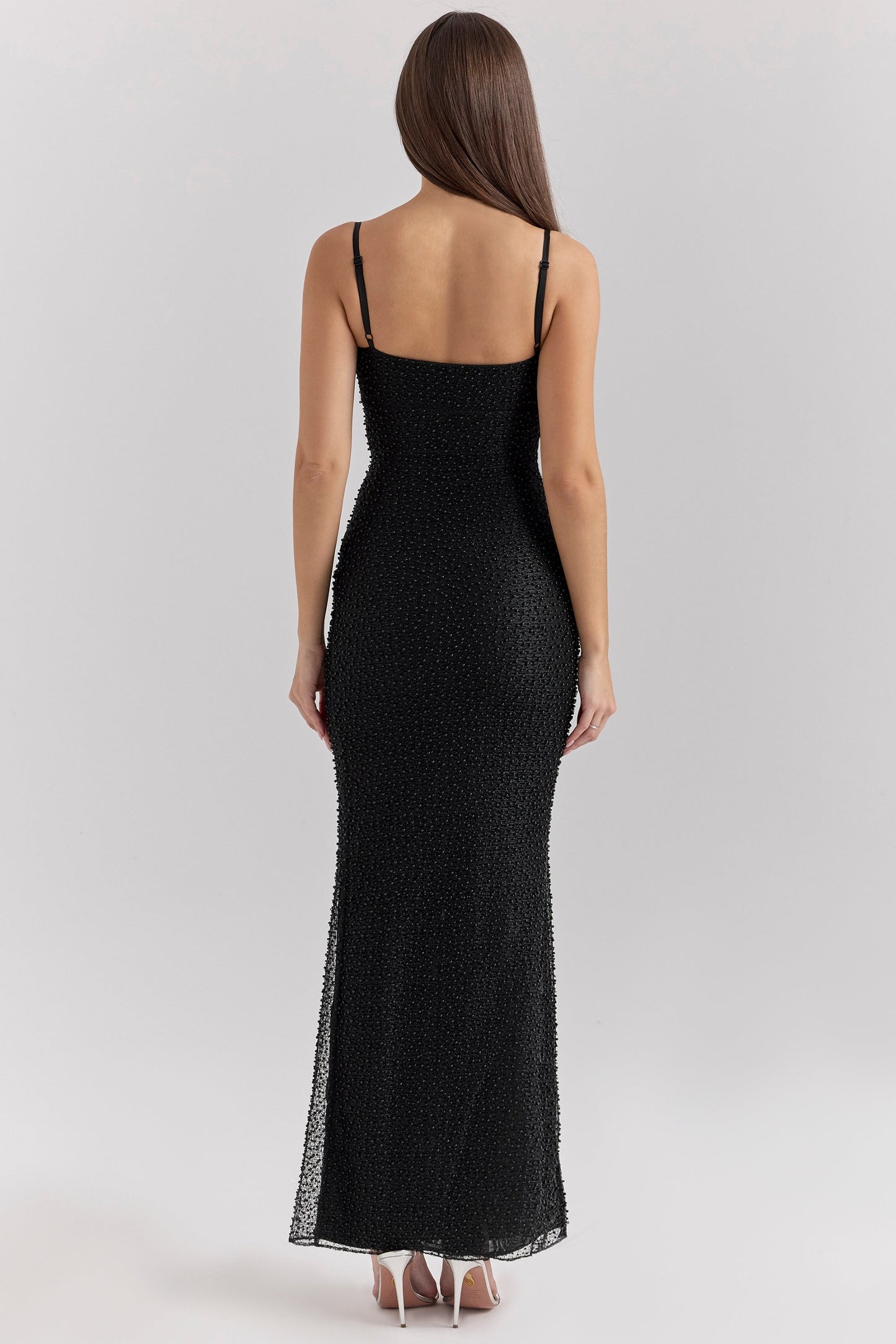 black pearl embellished maxi dress