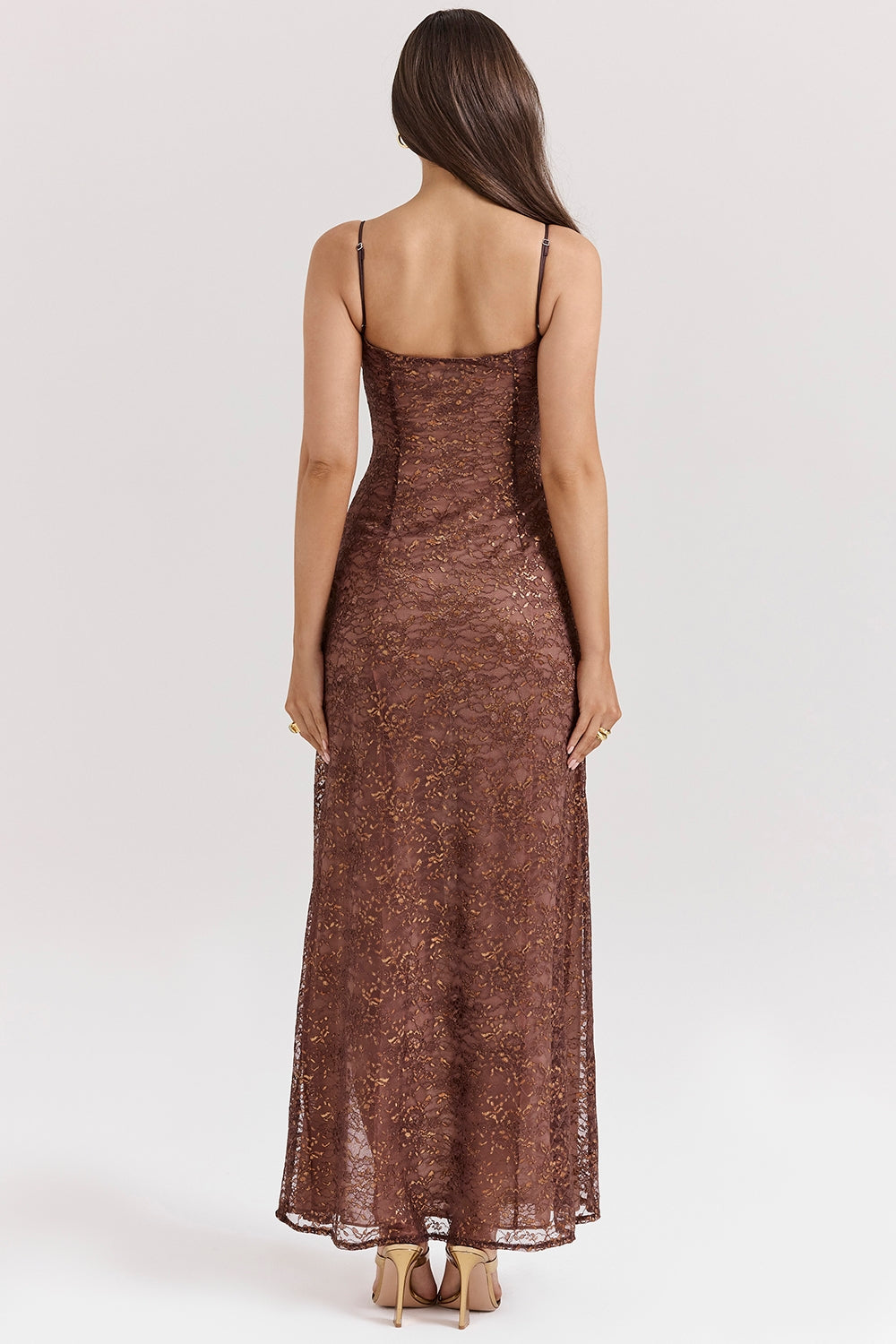 espresso lace maxi dress