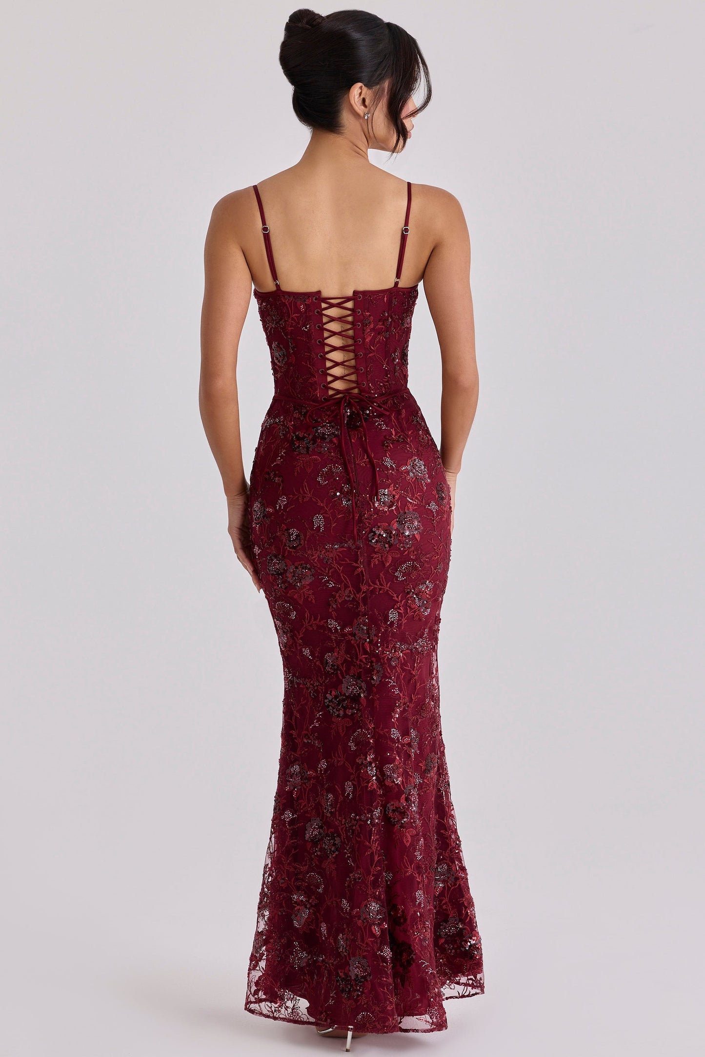 wine hand beaded embellished corset maxi dress - limited edition
