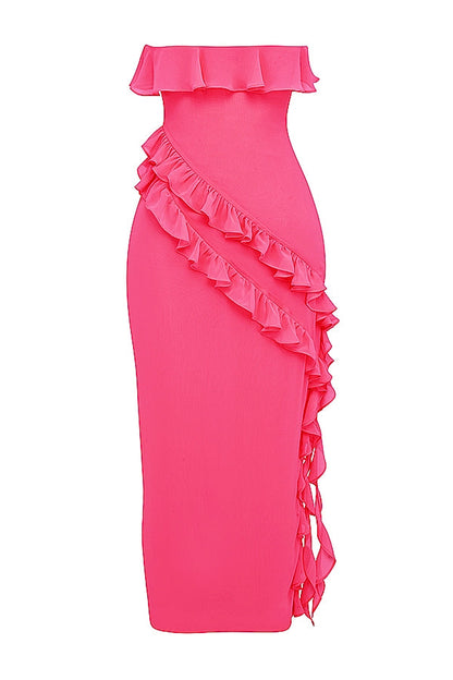 fuchsia ruffle maxi dress