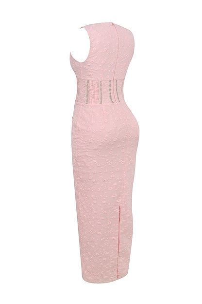 perfectly pink broderie anglais plunge maxi dress