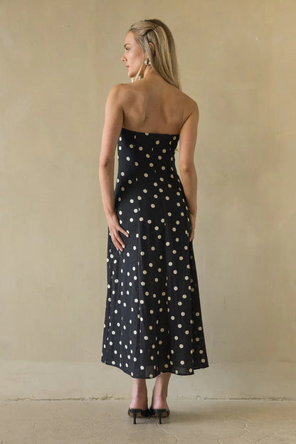 Jenae Linen Polka Dot Midi Dress