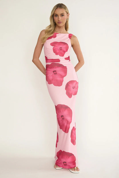 Helsi Low Back Maxi Dress Floral Pink