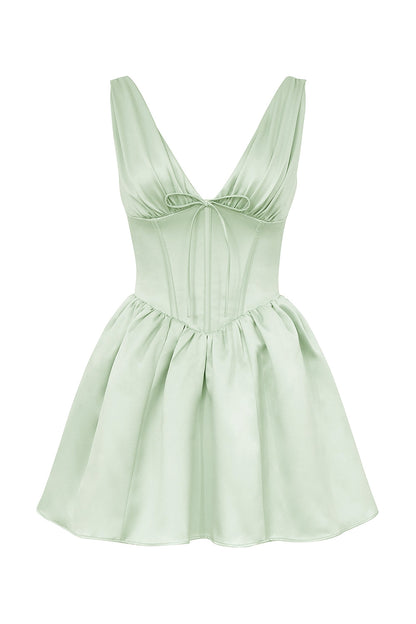 pistachio satin mini dress - sale