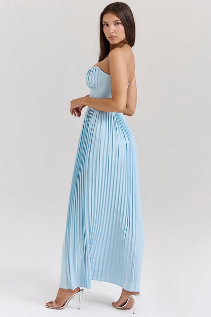 ocean blue pleated maxi dress