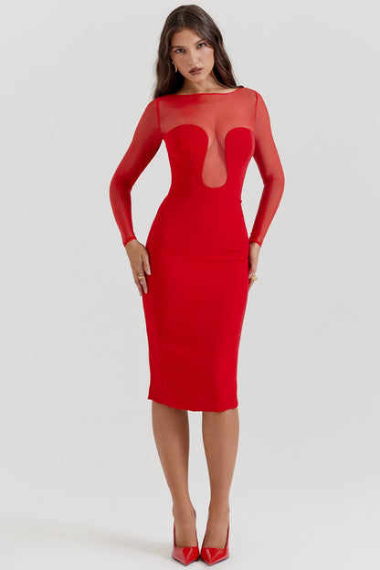 scarlet plunge midi dress