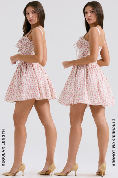 white rosebud print cotton mini dress