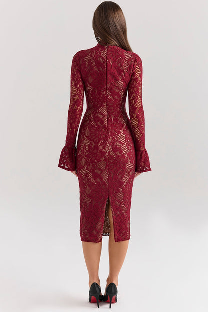 berry lace midi dress