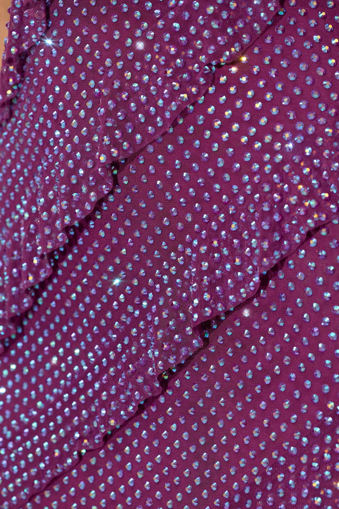 Embellished Bandeau Ruffle Maxi Dress in Plum