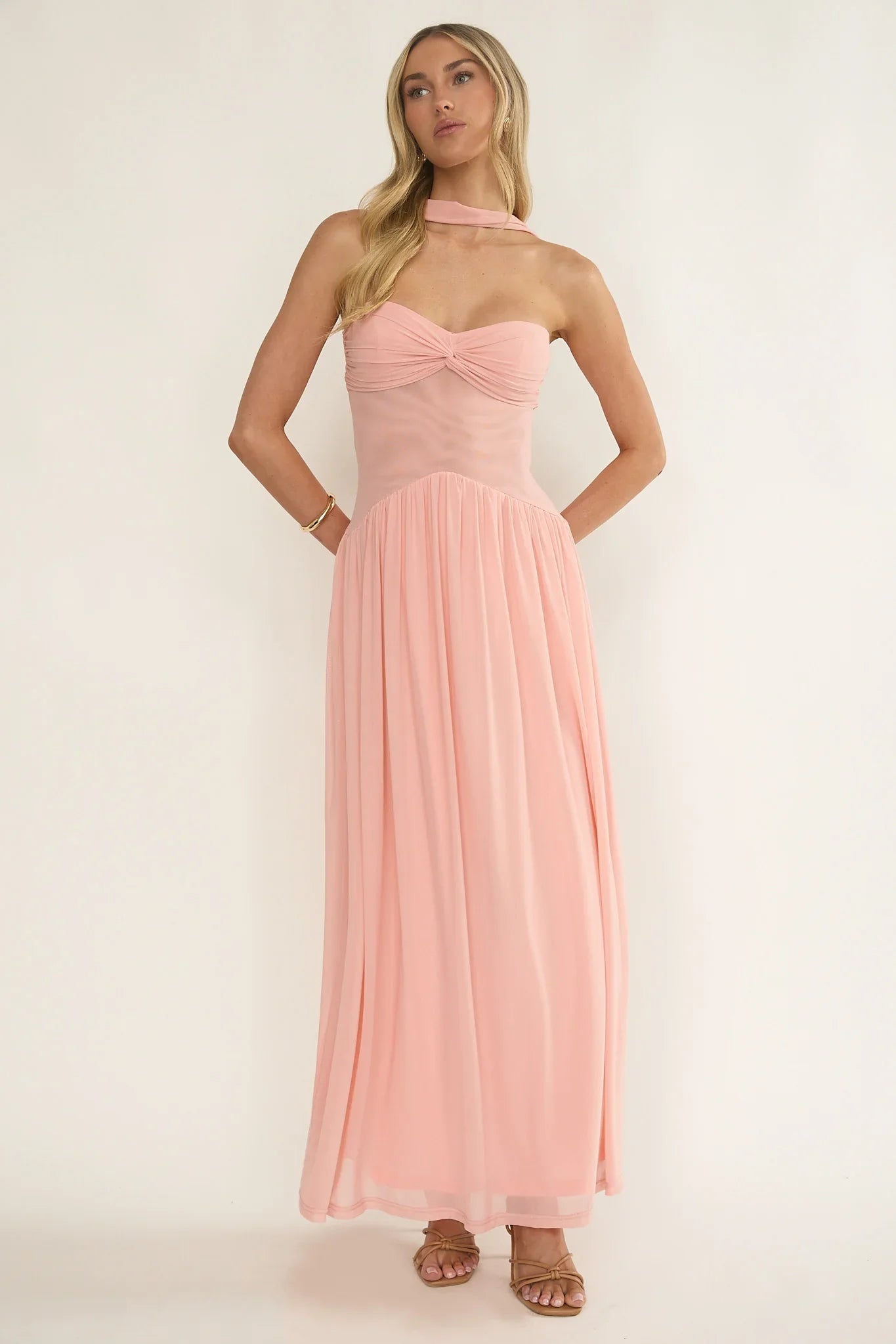 Annita Sheer Waist Maxi Dress Blush