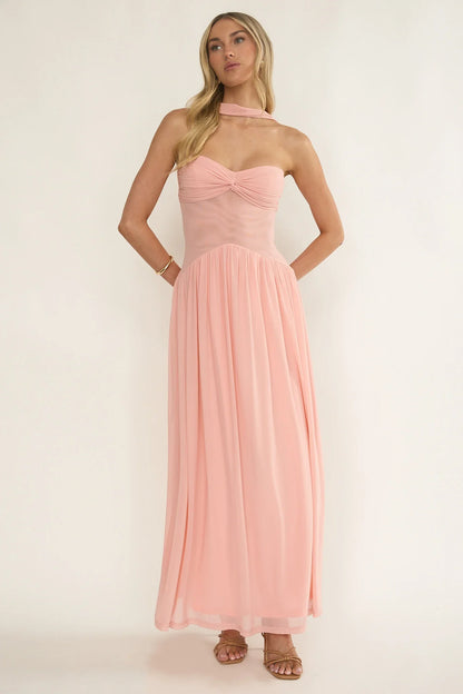 Annita Sheer Waist Maxi Dress Blush