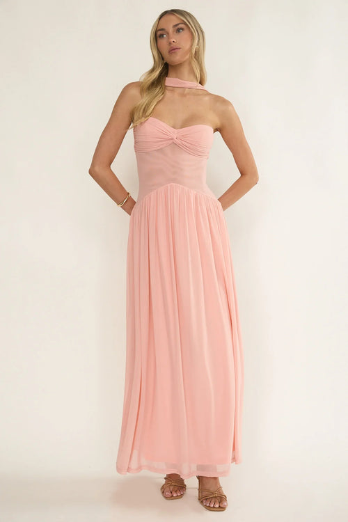 Annita Sheer Waist Maxi Dress Blush