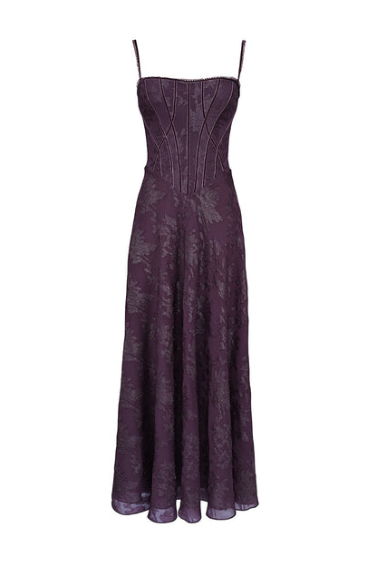 grape lurex chiffon maxi dress
