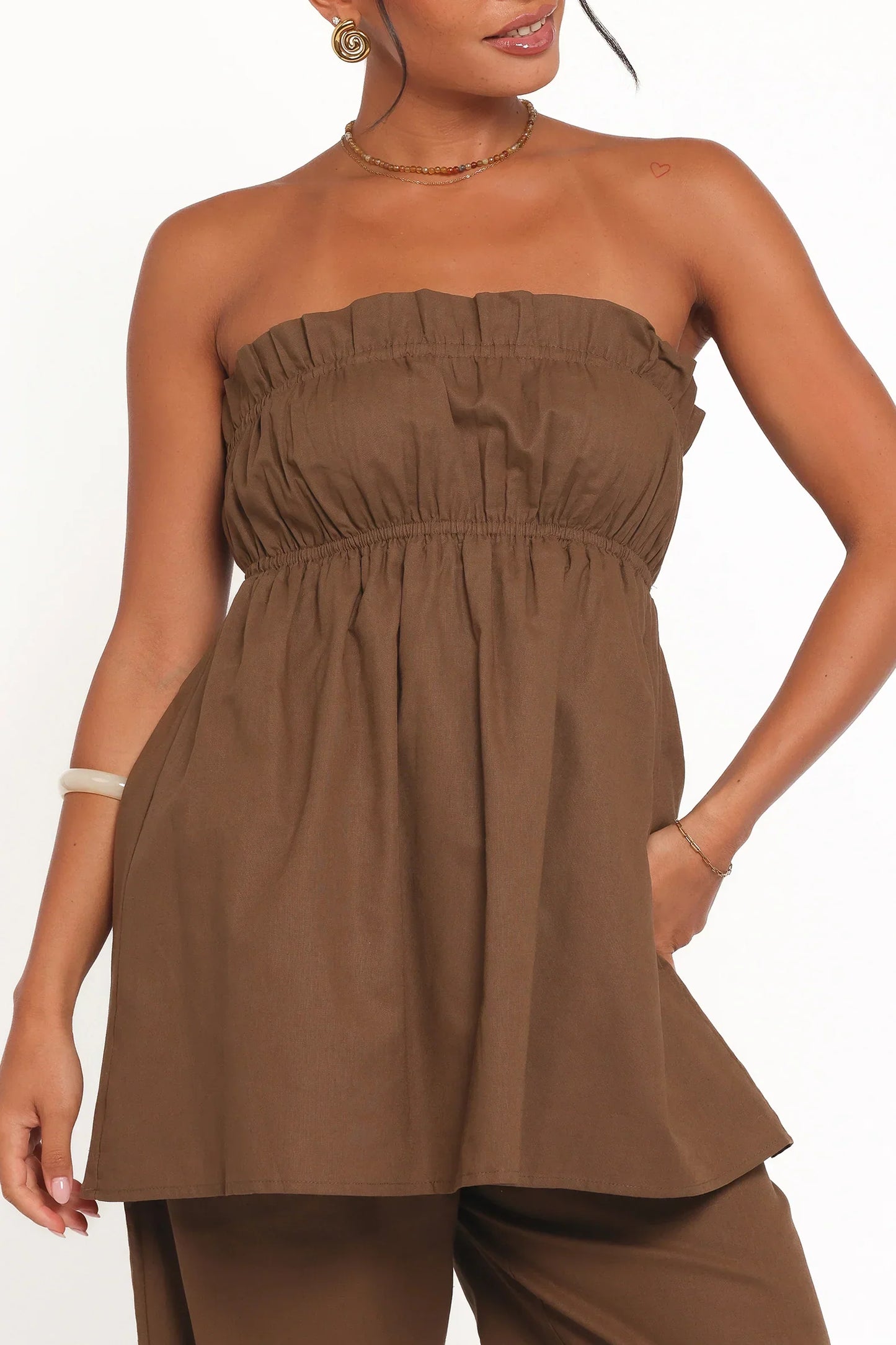 Ember Strapless Tunic Top - Brown