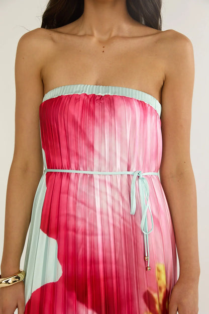 Lauriella Strapless Accordion Pleat Maxi Dress Hibiscus Mint