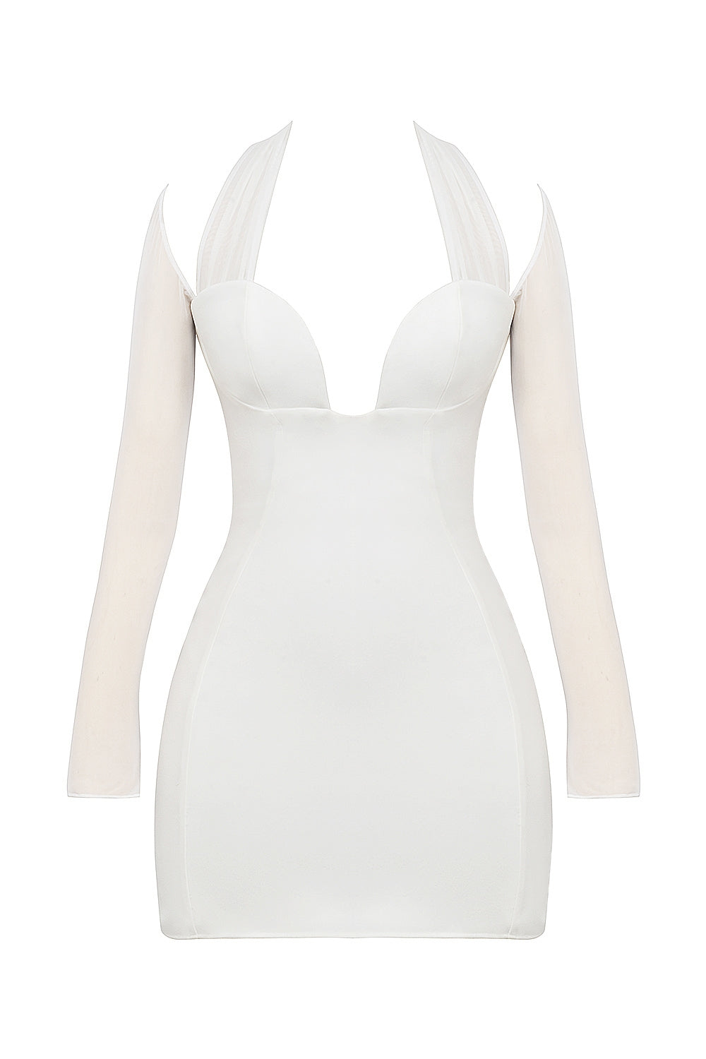 white plunge mini dress