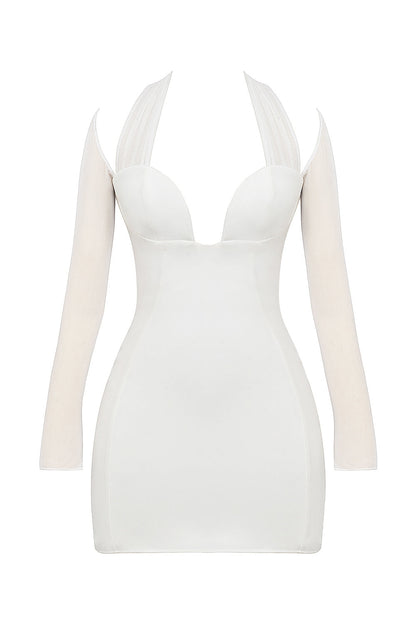 white plunge mini dress