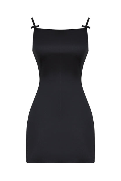 black square neck a-line mini dress - sale