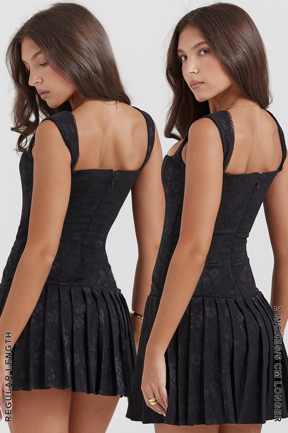black pleated mini dress