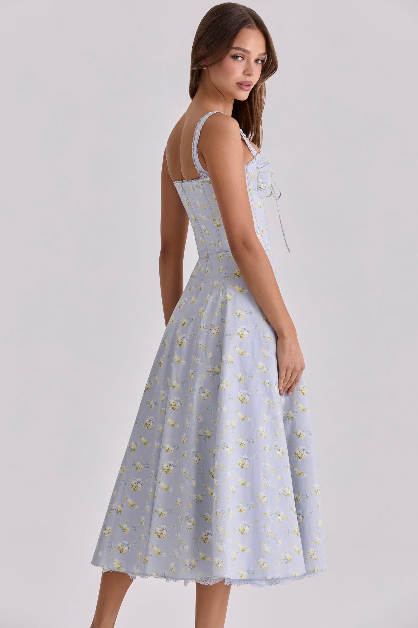 blue wildflower floral print midi dress