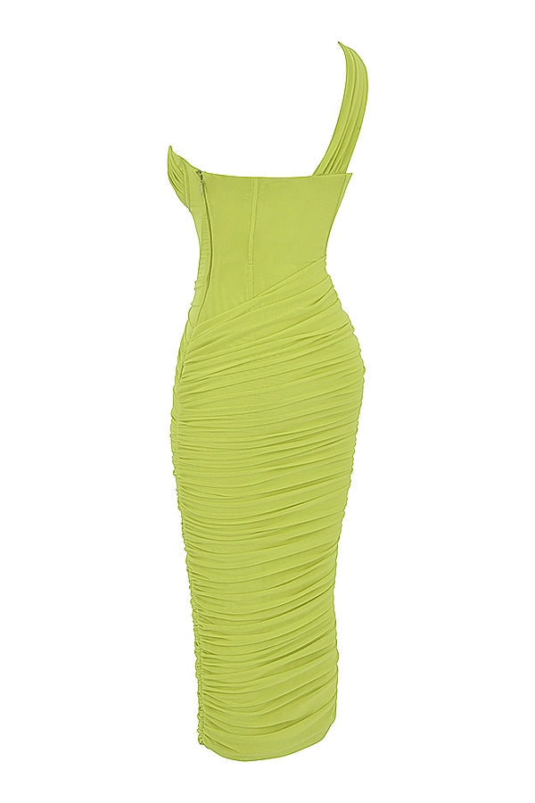 lime asymmetric cutout midi dress