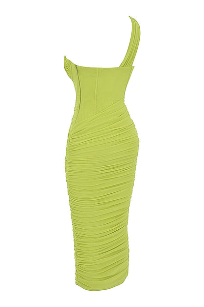 lime asymmetric cutout midi dress