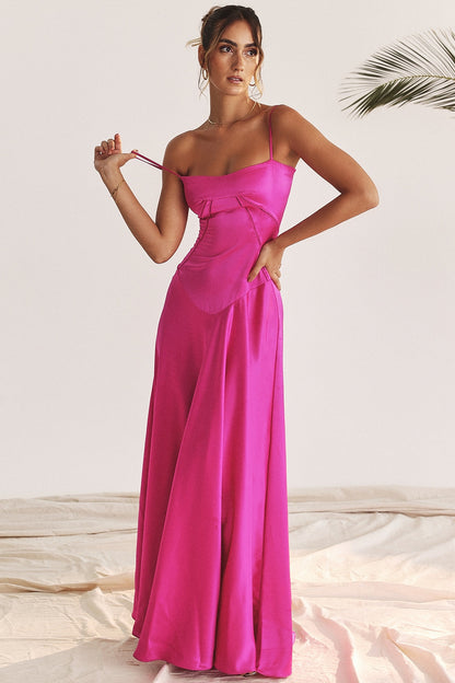 fuchsia lace up maxi dress