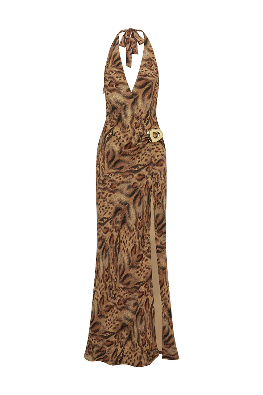 MABELLA HALTER MAXI DRESS - MENDEZ BROWN