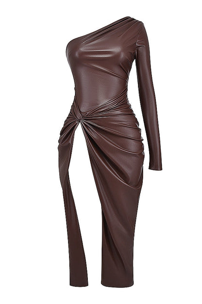 cocoa vegan leather maxi dress
