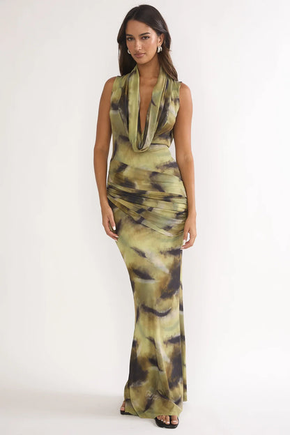 Veya Sleeveless Cowl Maxi Dress Moss