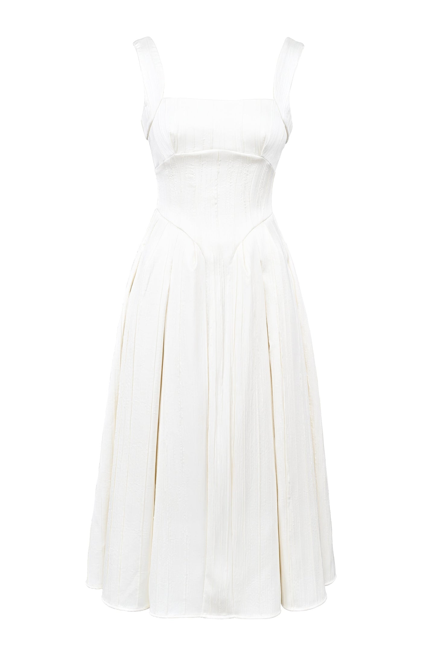 ivory textured satin corset midi dress