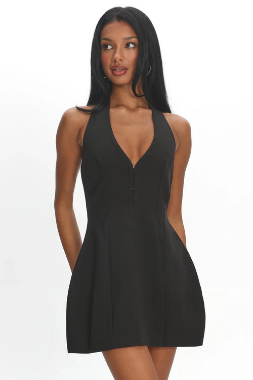 Elisabet Halter Neck Mini Dress Black