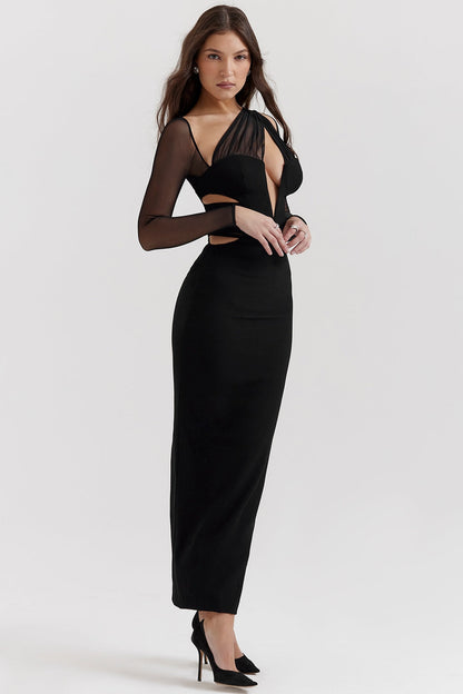 black plunge maxi dress