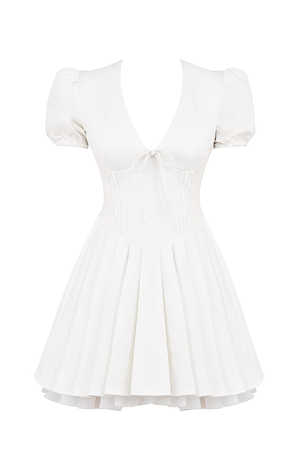 white pleated cotton mini dress