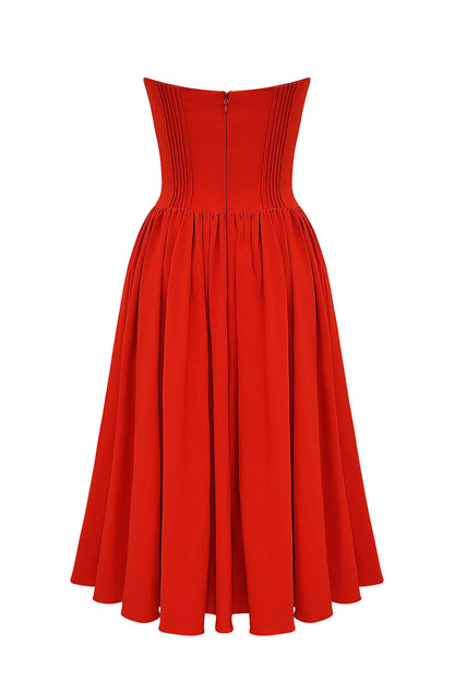 italian tomato strapless midi sundress